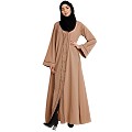Front open abaya with piping work- Khaki Front open abaya with piping work- Khaki